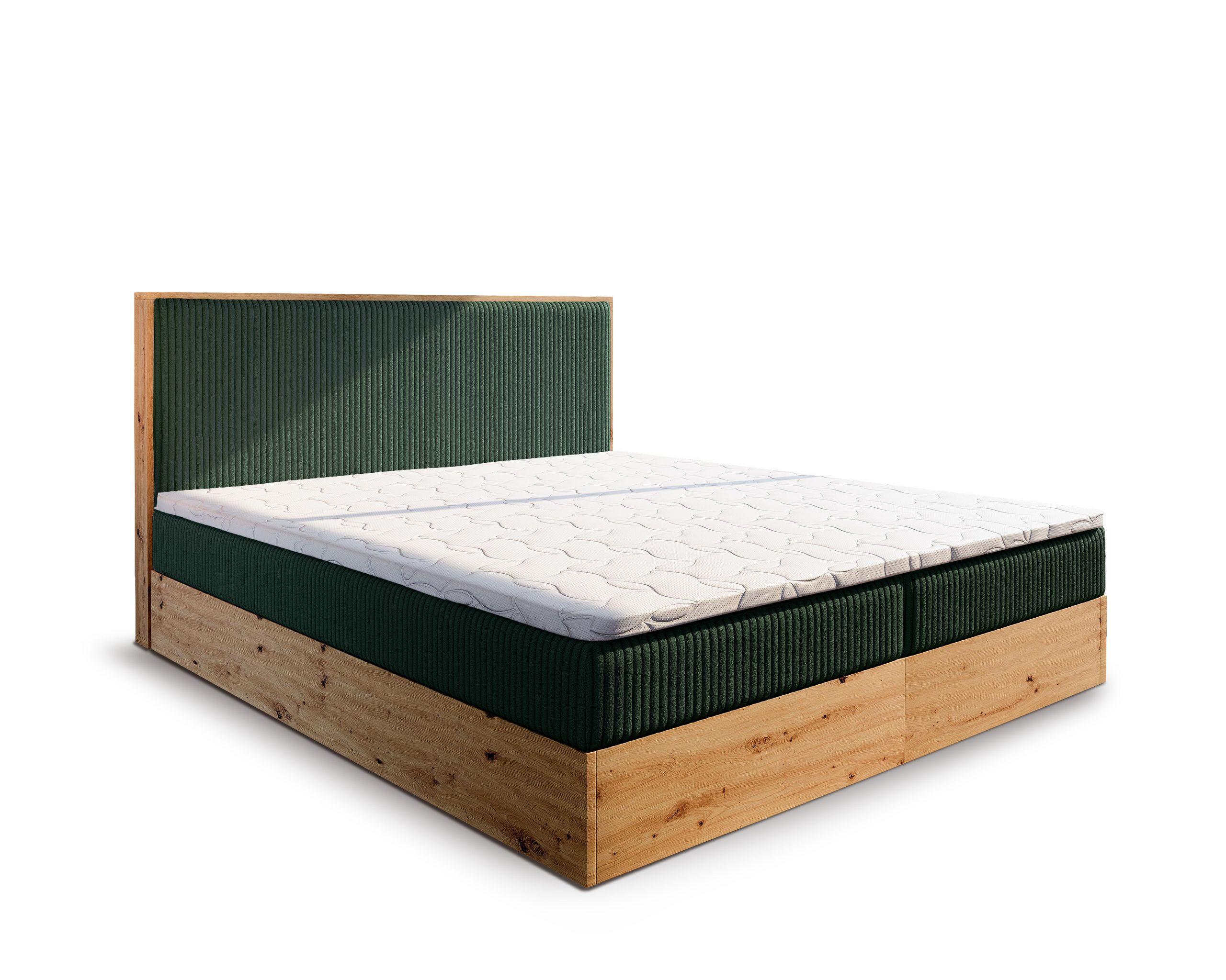 BOXBETT VERDON 180x200 cm mit Matratze und Topper - Grün - Grün, Holz (180/200cm) - MASSENO