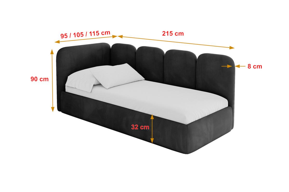 EINZELLBETT Jugendbett mit Bettkasten, Rechts - VELY 80x200 Schwarz - Anthrazit, Holzwerkstoff/Textil (80/200cm) - ALTDECOR