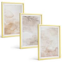 BILDER SET 3er Set - 40x60 cm Goldrahmen - Aquarell-Pastellblätter - Goldfarben, Kunststoff (40/60cm) - TULUP