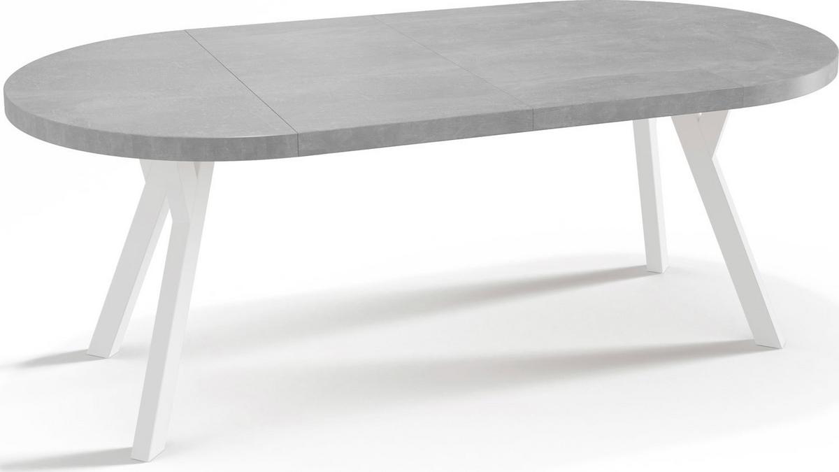 ESSTISCH Twixy runder ausziehbarer, Grauer Beton 100-200/100/76 cm - Hellgrau/Weiß, Holz/Holzwerkstoff (100/200/76cm) - WFL GROUP