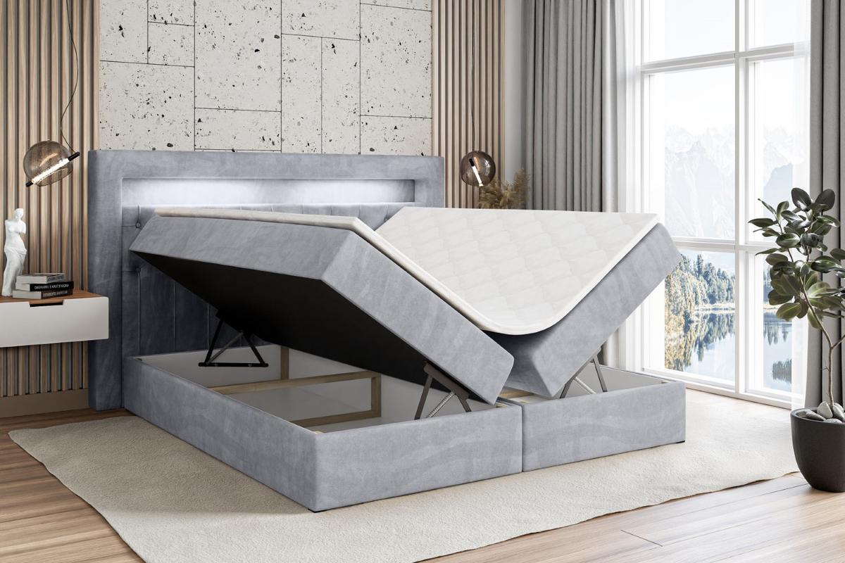 BOXBETT LED mit H3-Matratze und Lattenrost - NOEL GOLD - 140x200 Hellgrau - Hellgrau, Holzwerkstoff (140/200cm) - ALTDECOR