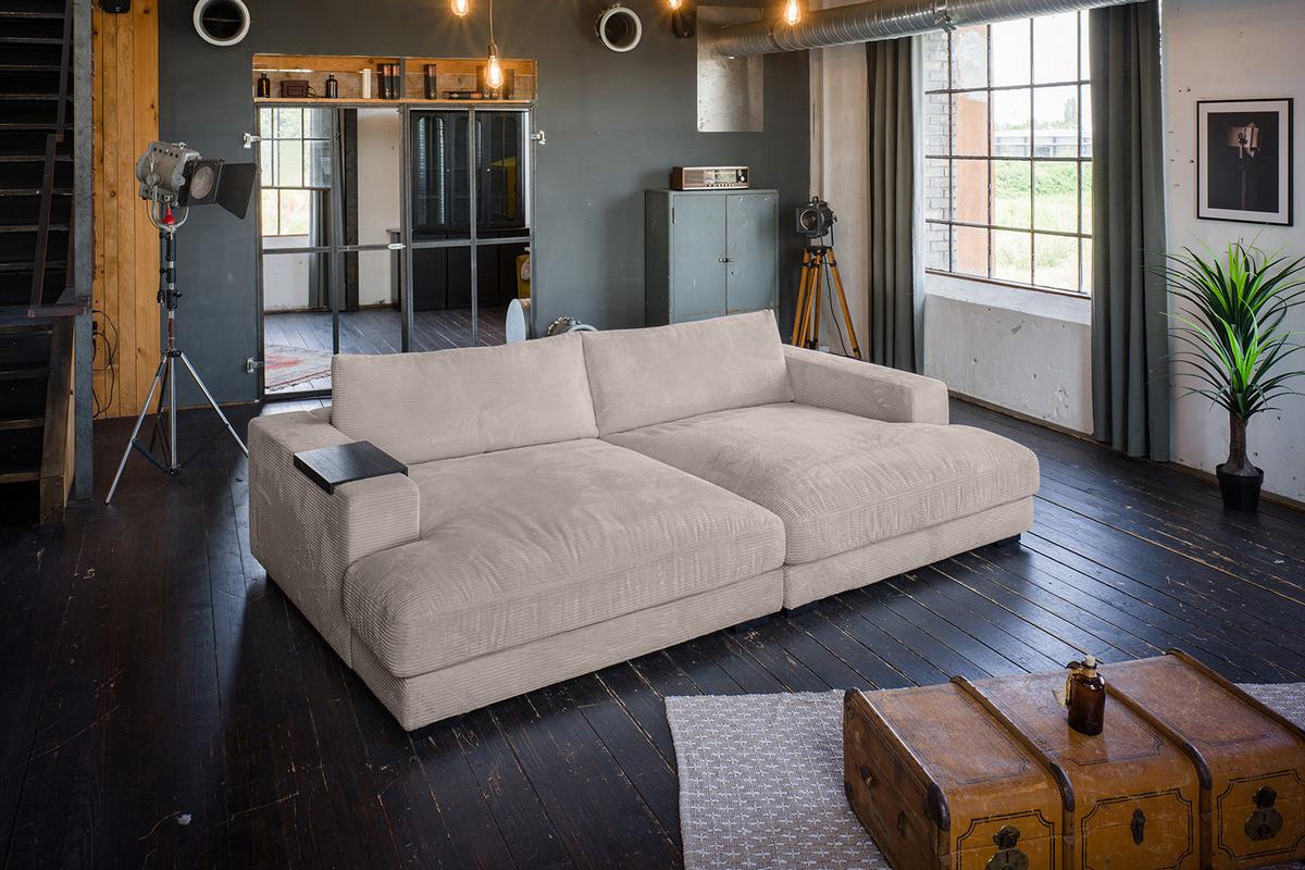 BIG SOFA-SET 7-TLG MADELINE Taupe Cord - Taupe/Schwarz, Kunststoff/Textil (290/85/170cm) - KAWOLA