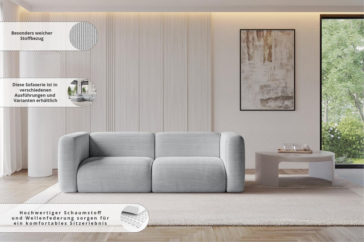 MODULARES Sofa 2-SITZER MIRA-S1 228x89x70 Hellgrau cm Bouclé - Silberfarben/Hellgrau, Holzwerkstoff/Kunststoff (228/70/89cm) - ALTDECOR