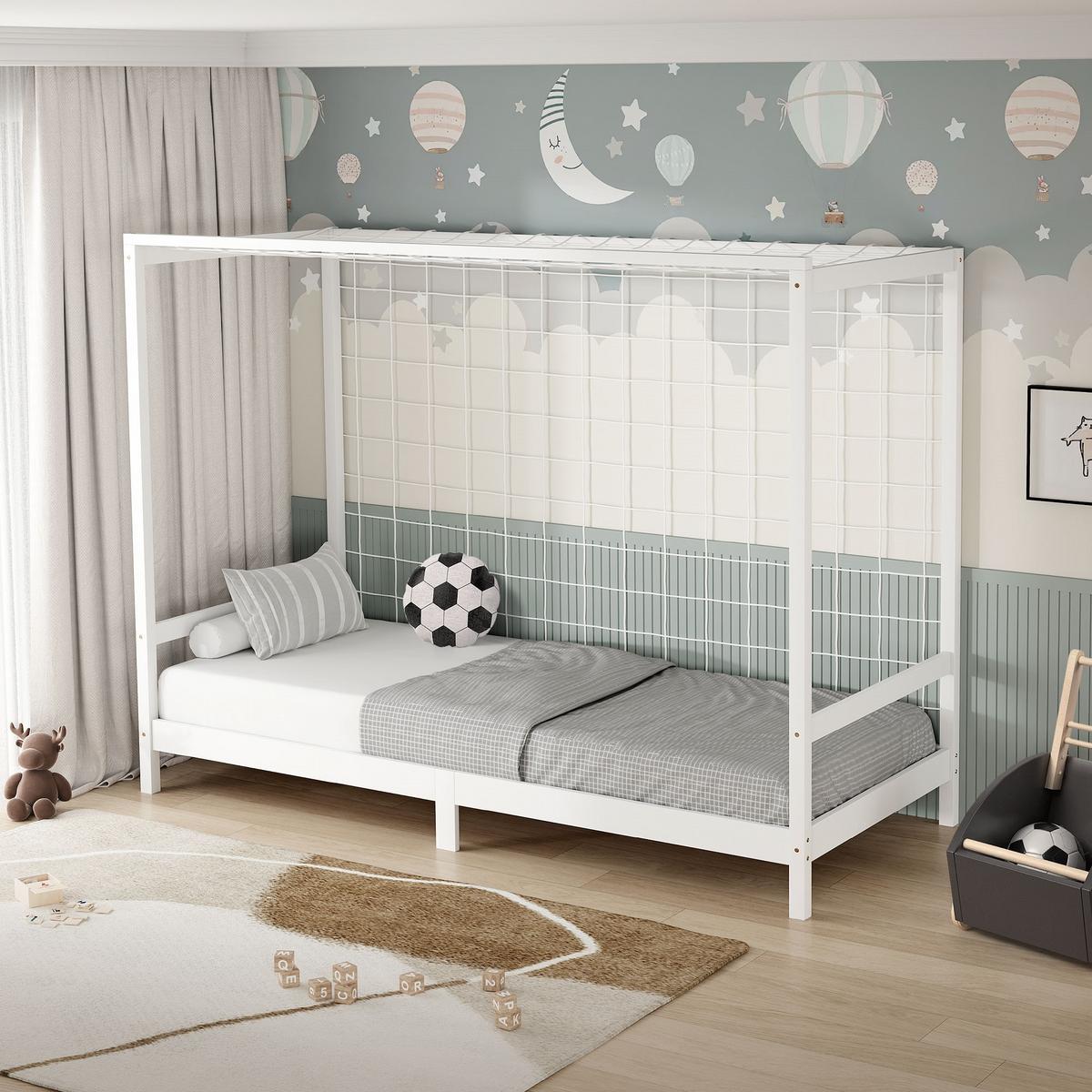 KINDERBETT Fußballtor 90x200 cm Weiß - Weiß, Holz (90/200cm) - ML-DESIGN
