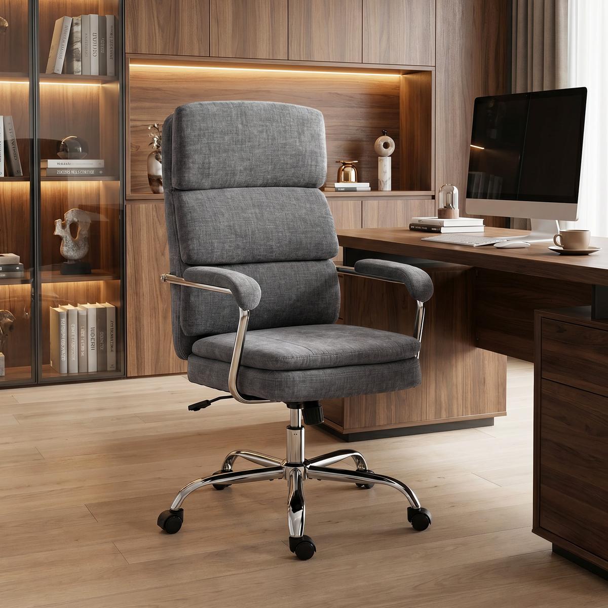 BÜROSTUHL Chenille-Stoff Grau - Silberfarben/Grau, Textil/Metall (65/118/72.5cm) - HOMCOM
