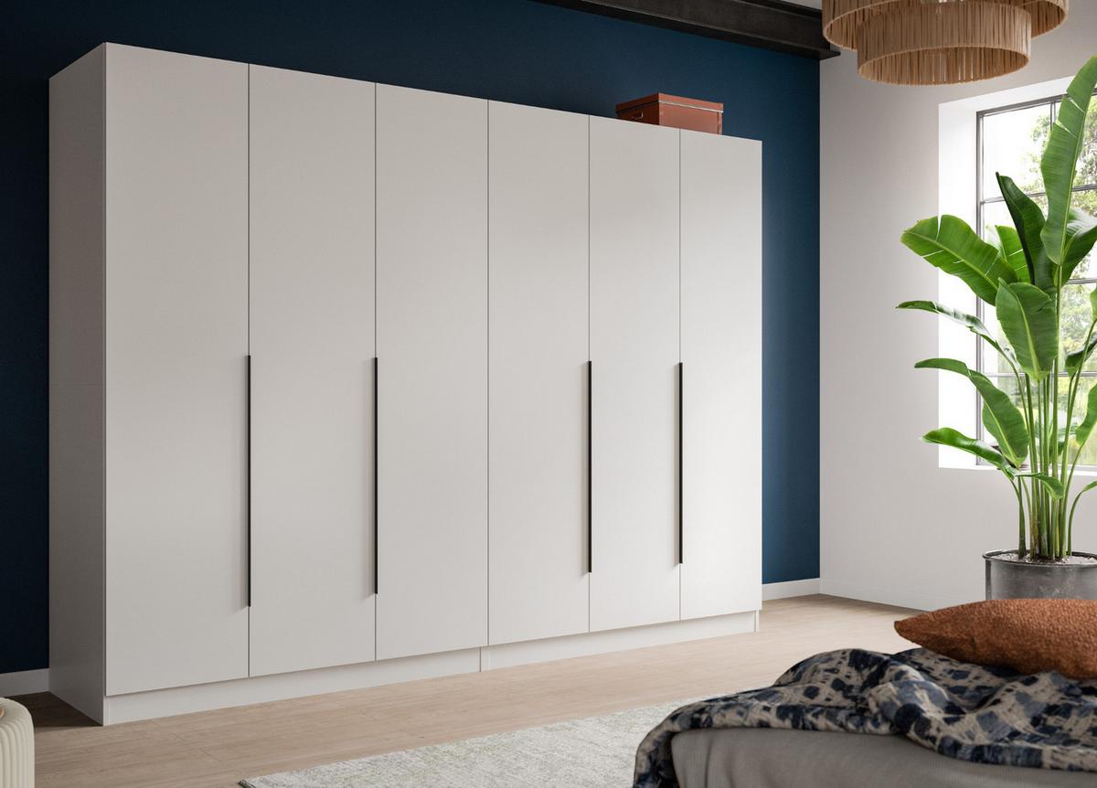 KLEIDERSCHRANK weiß 6-türig 240 x 181 cm, Drehtürenschrank mit Kleiderstange - Schwarz/Weiß, Holzwerkstoff/Kunststoff (240/181/52cm) - Inn.Furn