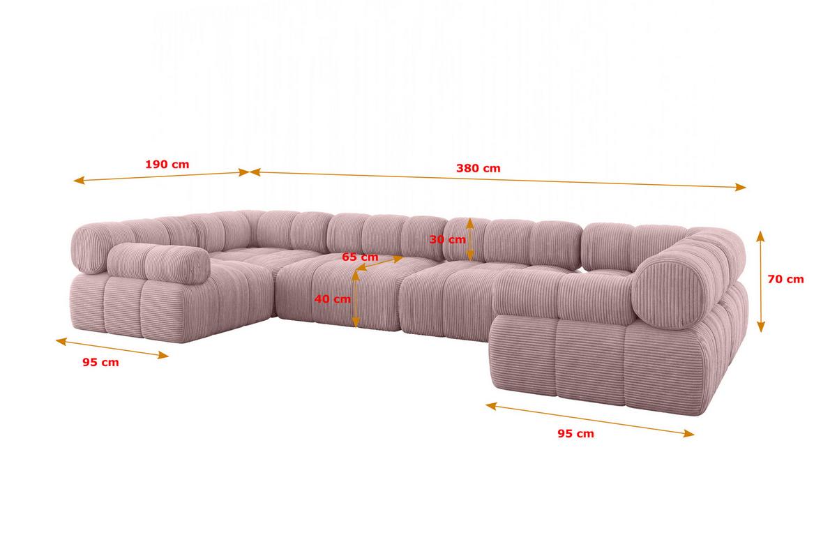WOHNLANDSCHAFT modulares Sofa Birno-U2 - 380x190x70 cm Rosa Cord - Rosa, Holzwerkstoff/Textil (380/70/190cm) - ALTDECOR