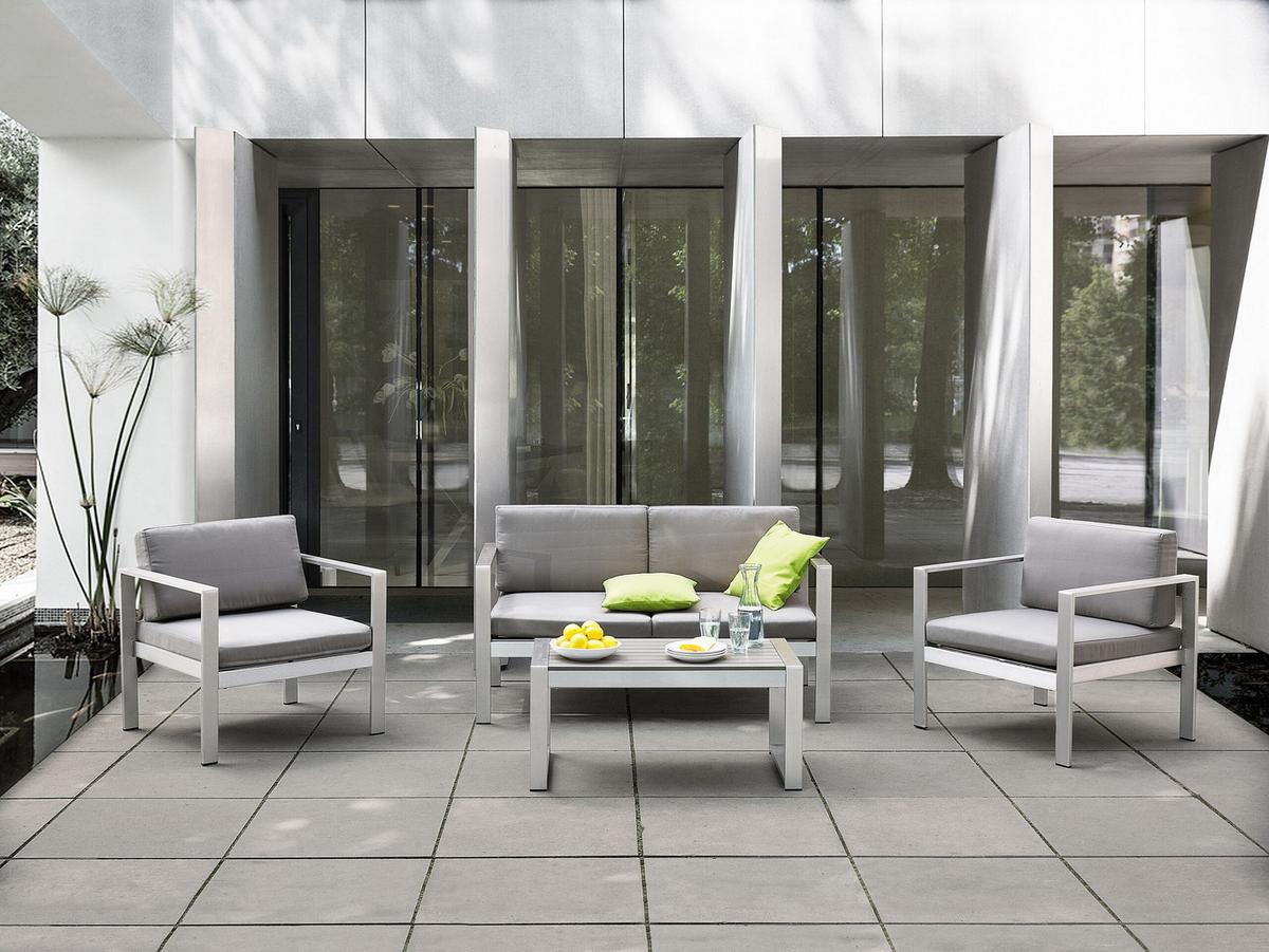 LOUNGE-SET 4-sitzer Aluminium Hellgrau Salerno - Hellgrau, Metall - Beliani