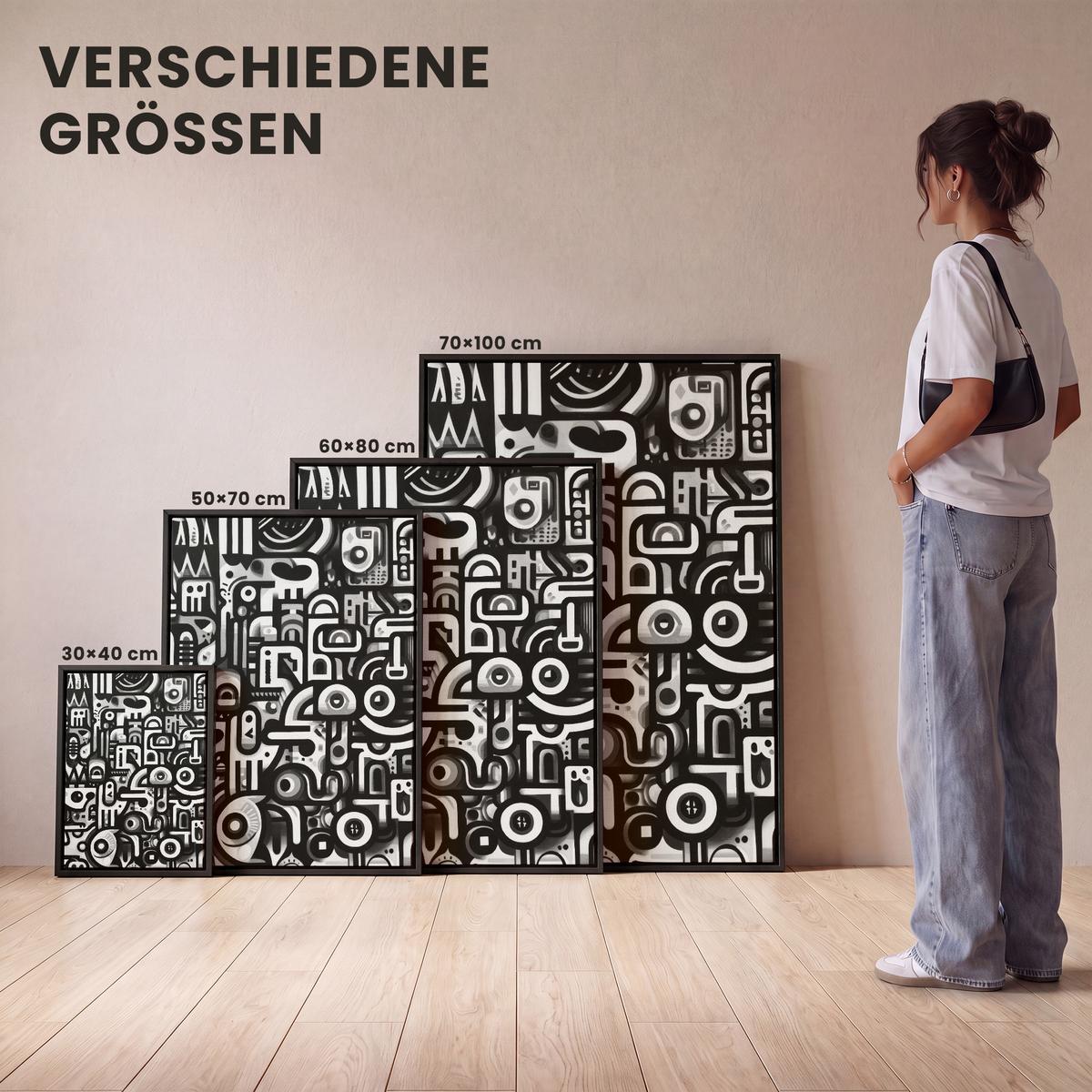 LEINWAND Bilder mit Rahmen - Symbole - Abstrakt - Grafik - Schwarz - 60x80 - Schwarz, Textil (60/80cm) - MuchoWow