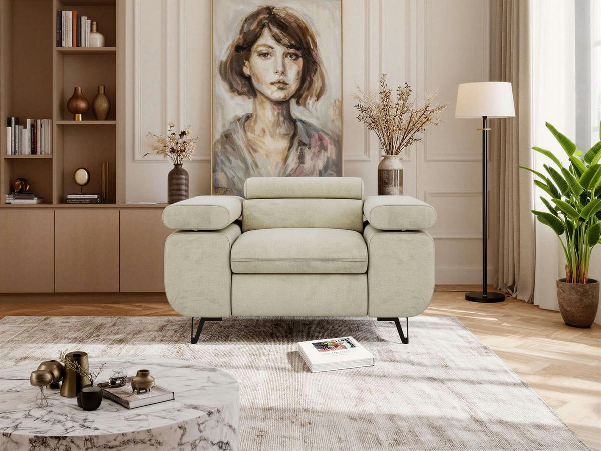 SESSEL PETER 1 - Beige Velvet - Beige/Schwarz, Textil/Metall (126/76/99cm) - MKS