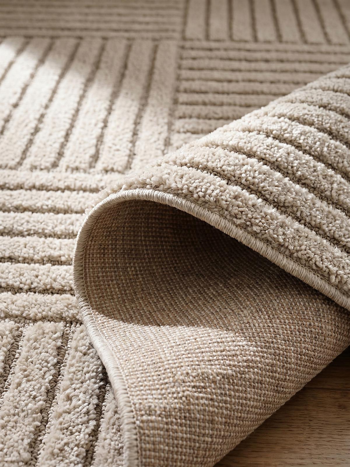TEPPICH Hochflor RIGI in Beige, mit Cord-Streifen-Patchwork, 120 x 170 cm - Beige, Textil (170/120cm) - KADIMA DESIGN