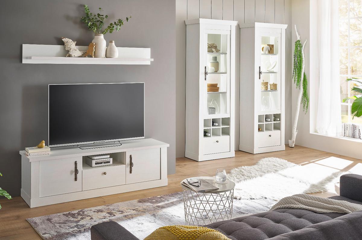 WOHNWAND weiß Pinie Landhaus, Set 4-teilig mit Soft-Close und Beleuchtung - Weiß, Holzwerkstoff/Kunststoff (322/201/45cm) - Furn.Design