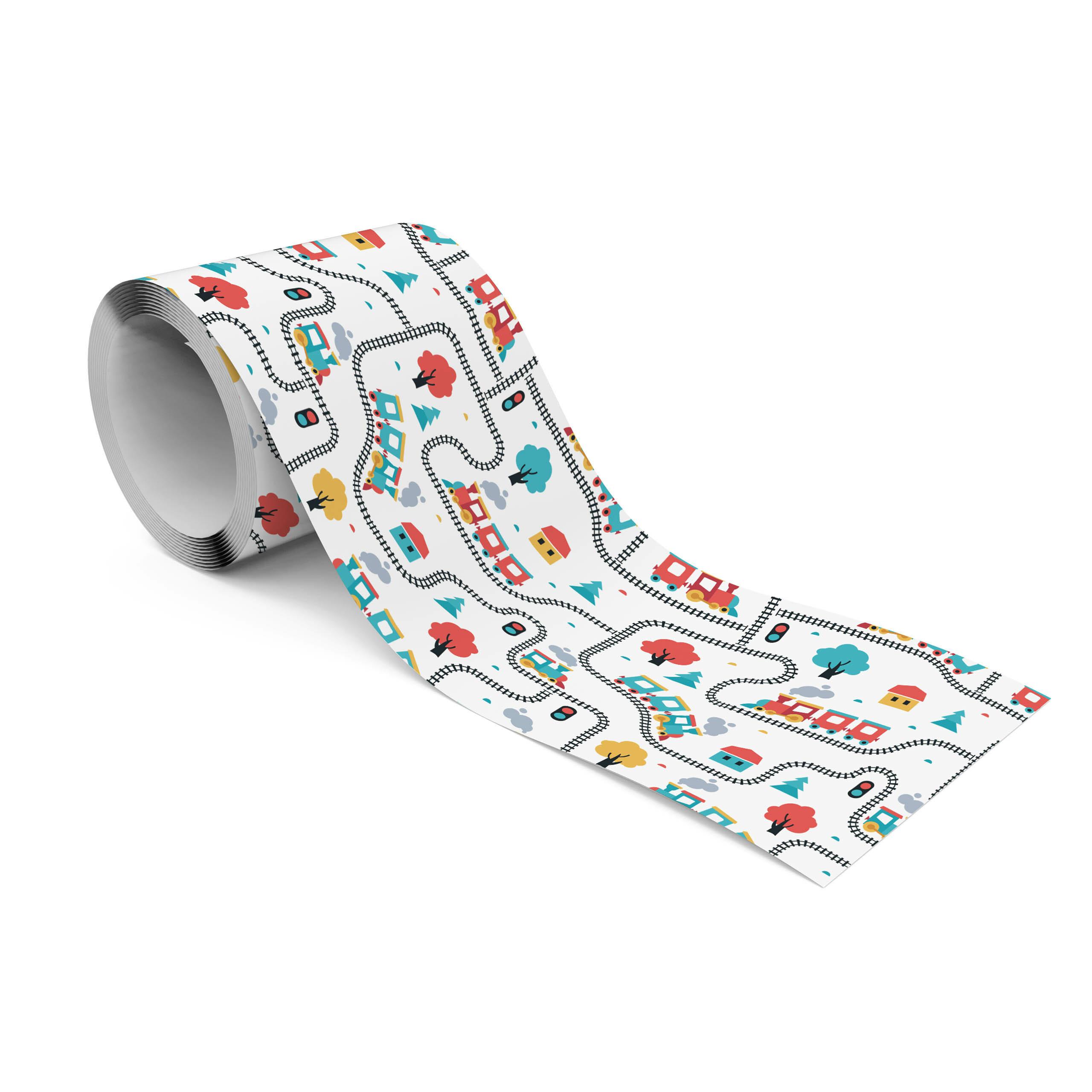 TAPETENBORDÜRE selbstklebend für Kinderzimmer ZÜGE Lokomotiven Bäume - Blau/Rot, Papier (10/300/300cm) - Muralo