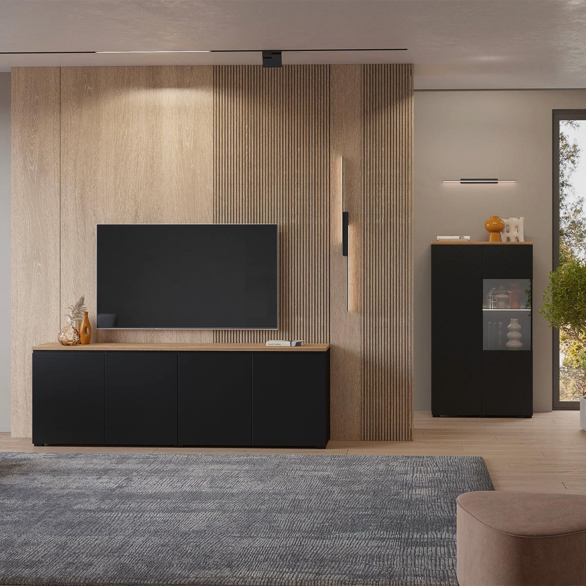 GESCHIRRSCHRANK Liko Schwarz und Holz - Schwarz, Holzwerkstoff (80/140/34.5cm) - Petits-meubles