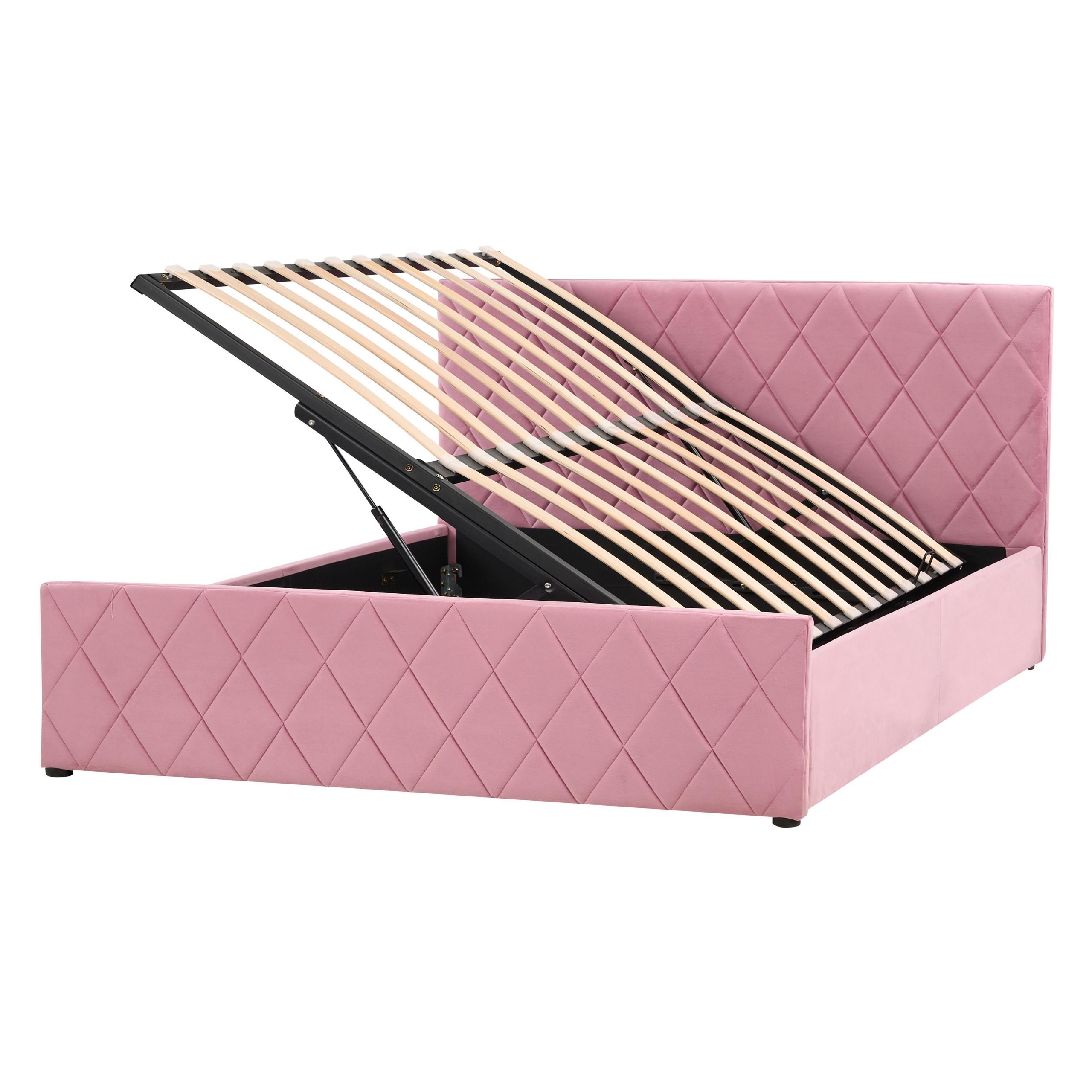 BETT mit Stauraum 140x200 cm Rosa Rochefort - Pink, Textil (140/200cm) - Beliani
