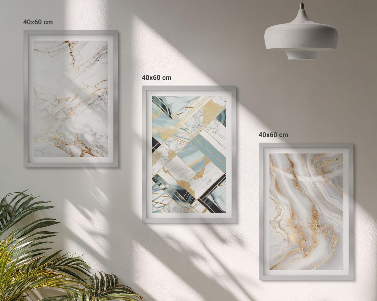 BILDER SET 3er Set - 40x60 cm Silberner Rahmen - Elegante Marmormuster - Silberfarben, Kunststoff (40/60cm) - TULUP
