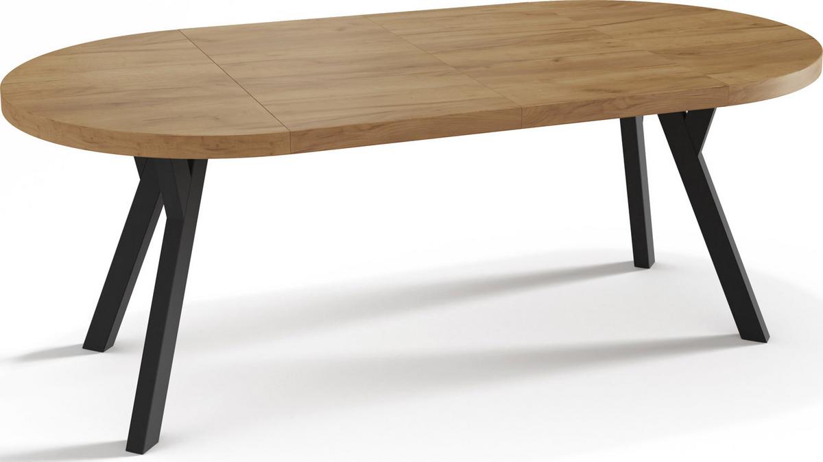 ESSTISCH Twixy runder ausziehbarer, Wotan Eiche 90-170/90/76 cm - Eiche Wotan/Schwarz, Holz/Holzwerkstoff (90/170/76cm) - WFL GROUP