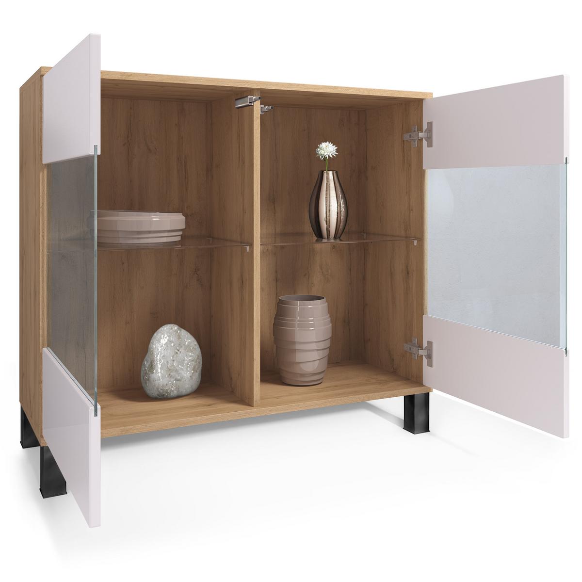 KOMMODE Bari Grau Hochglanz - Grau, Holzwerkstoff (92.5/84.5/35cm) - Vladon