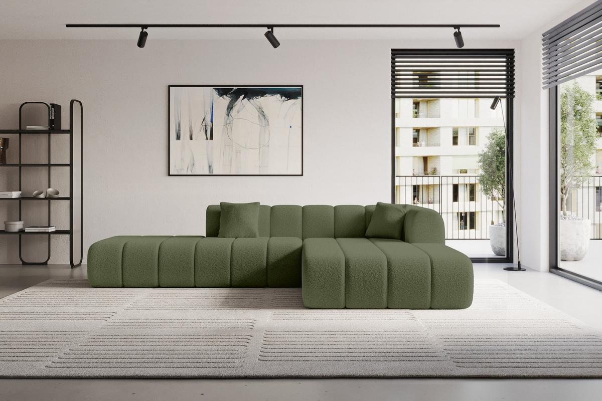 ECKSOFA Ottomane Rechts BILA-L 289x176x71 Grün Bouclé - Schwarz/Grün, Holzwerkstoff/Kunststoff (289/176cm) - ALTDECOR