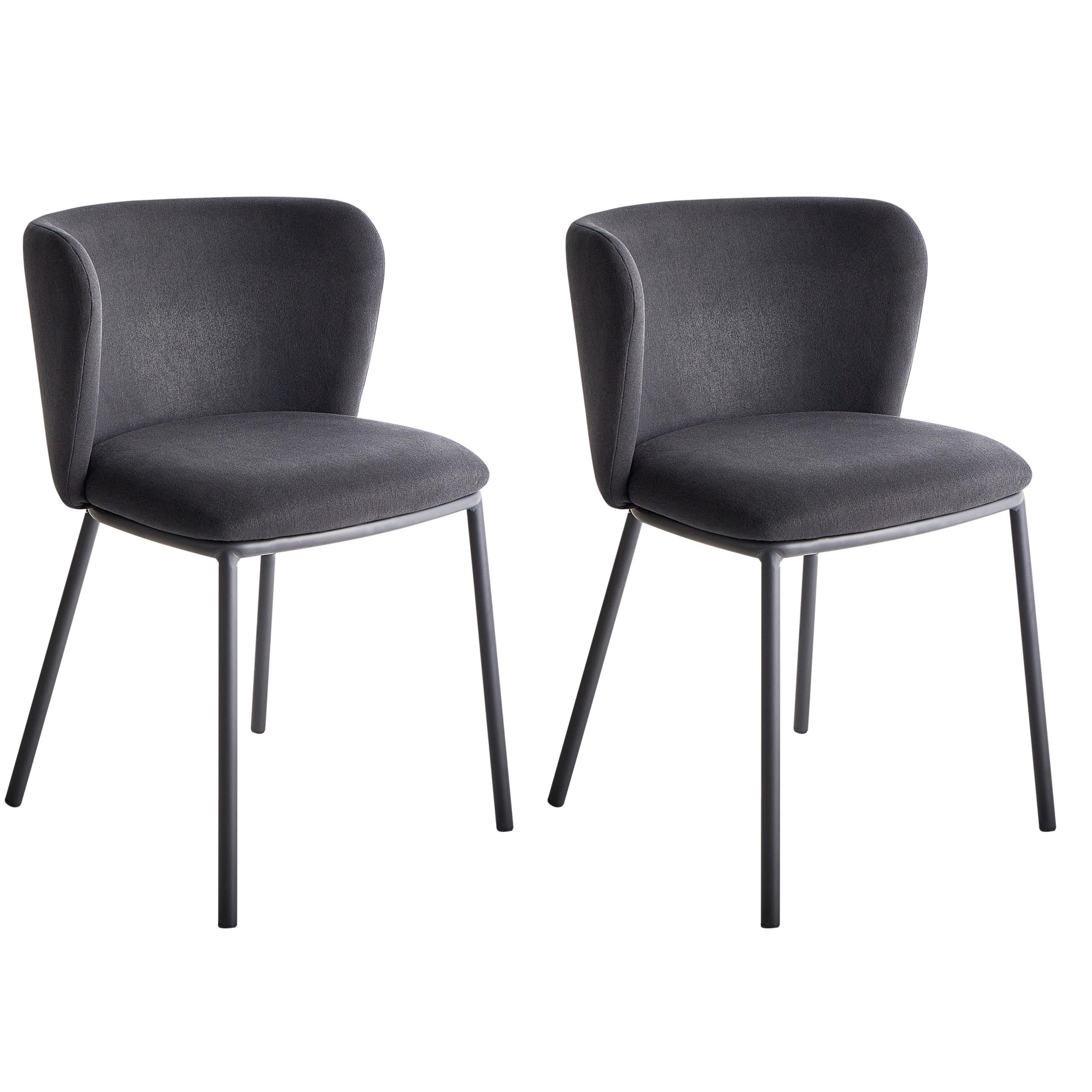 ESSZIMMERSTUHL 2er-Set Stoff Schwarz Mina - Schwarz, Textil (48/75/52cm) - Beliani