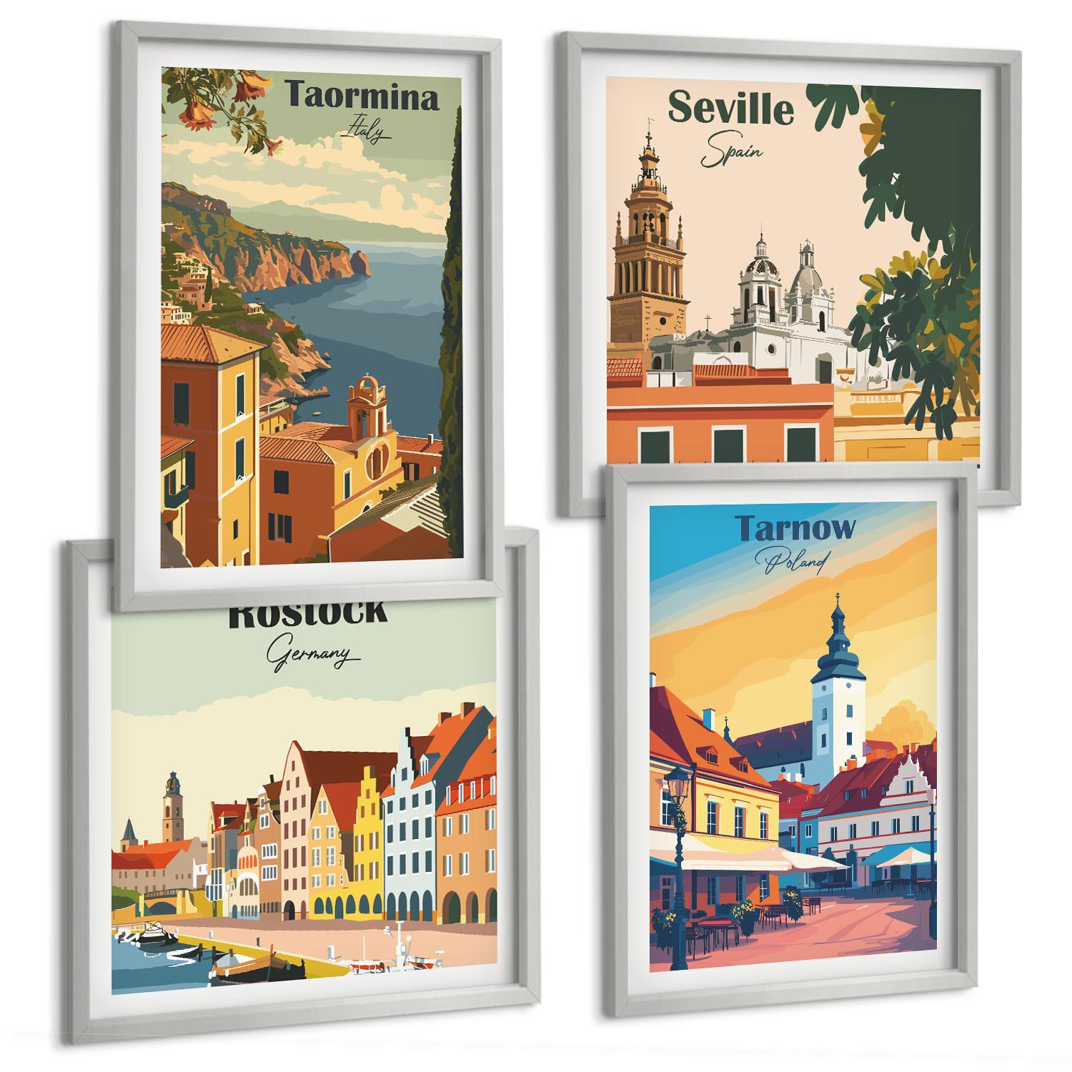 BILDER SET 4er Set - 50x50 cm & 40x60 cm Silberner Rahmen - Architektur der Küstenstädte - Silberfarben, Kunststoff (50/50cm) - TULUP