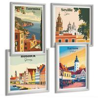BILDER SET 4er Set - 50x50 cm & 40x60 cm Silberner Rahmen - Architektur der Küstenstädte - Silberfarben, Kunststoff (50/50cm) - TULUP
