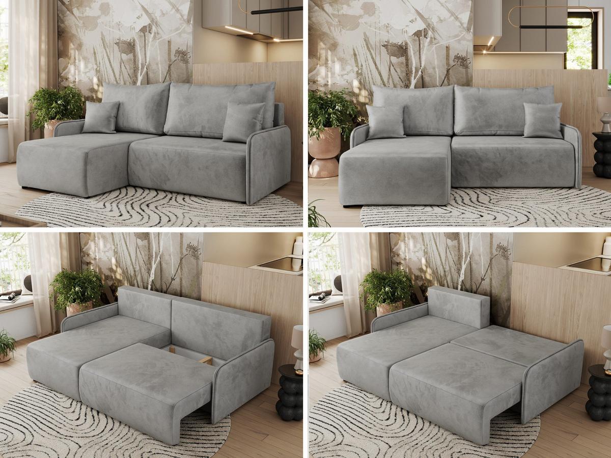 ECKSCHLAFSOFA ARPA L Hellgrau Velvet - links - Hellgrau/Schwarz, Kunststoff/Textil (198/150cm) - MKS