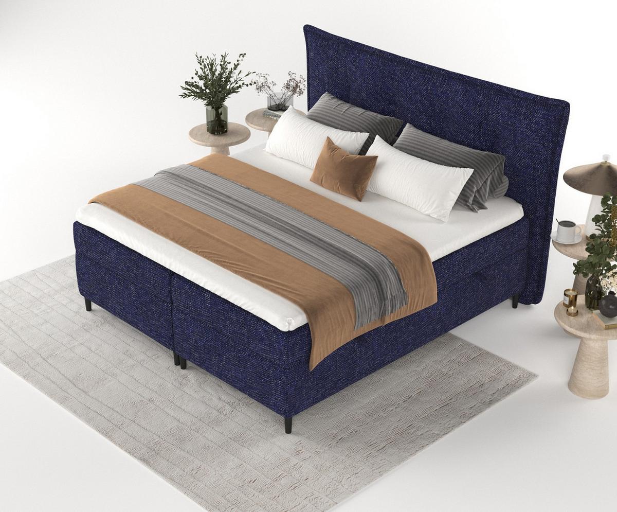 BOXBETT Las Palmas 160/200 cm Marineblau im Alta Stoff - Schwarz/Dunkelblau, Holz/Holzwerkstoff (160/200cm) - AltaBeds