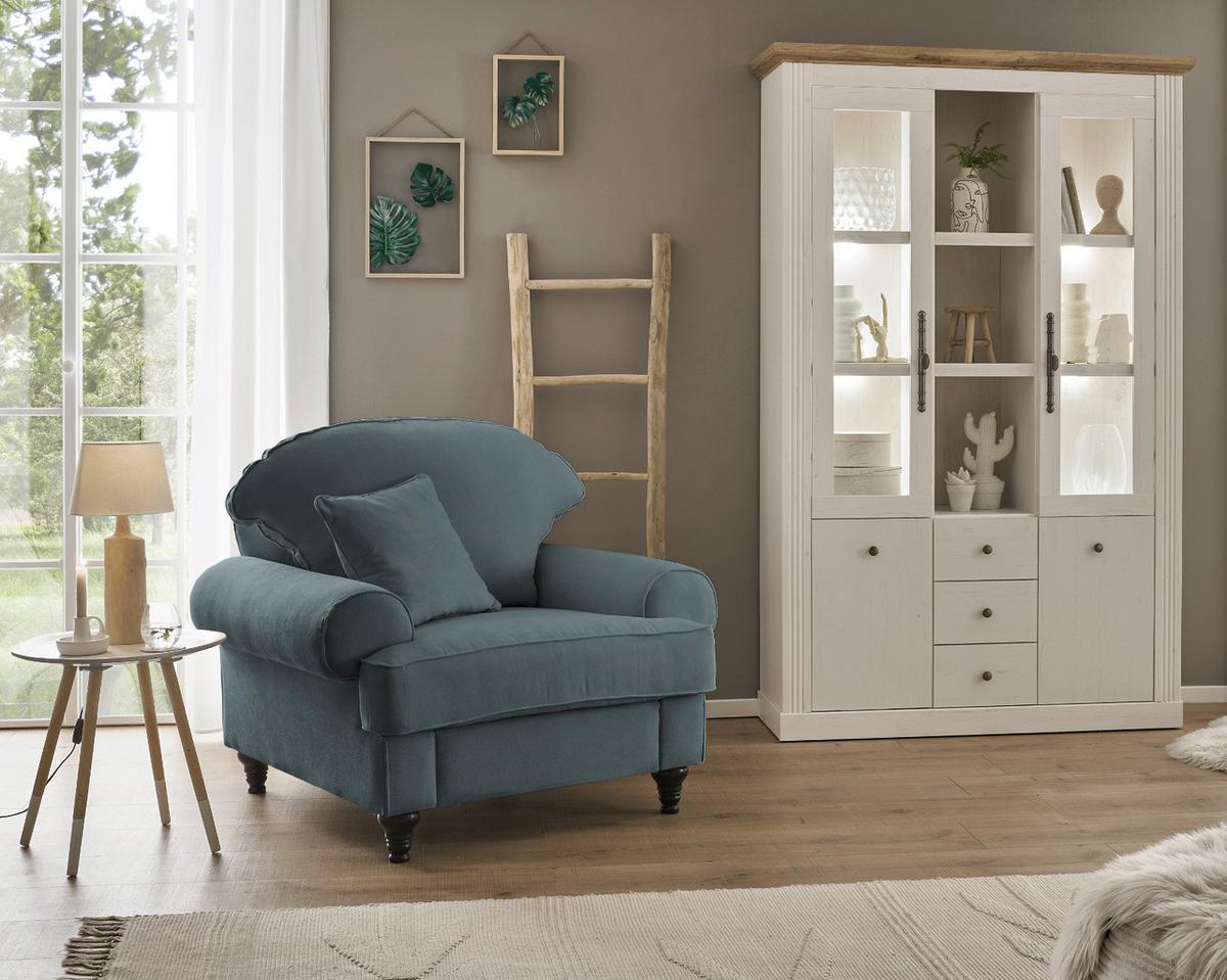SESSEL grau Landhaus, Loungesessel 110 cm - Braun/Grau, Holz/Textil (110/95/100cm) - Furn.Design