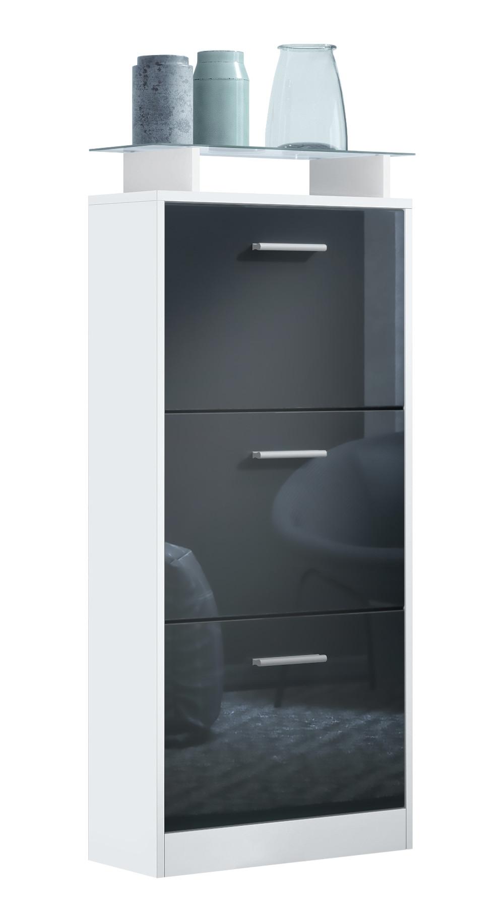 SCHUHSCHRANK Lavia Front in Schwarz Hochglanz - Schwarz Hochglanz, Holzwerkstoff (46/128/23cm) - Vladon