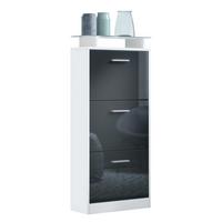 SCHUHSCHRANK Lavia Front in Schwarz Hochglanz - Schwarz Hochglanz, Holzwerkstoff (46/128/23cm) - Vladon