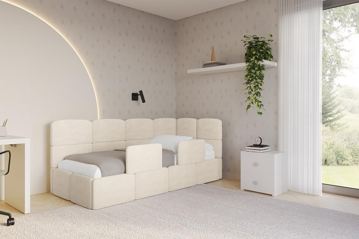 EINZELLBETT Jugendbett mit Bettkasten, Links - KIVY 80x200 Beige - Beige, Holzwerkstoff/Textil (80/200cm) - ALTDECOR