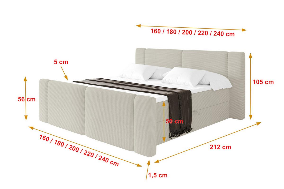 BOXBETT mit Matratze H4 - EVON Zanozek - 180x200 cm Creme - Creme, Holzwerkstoff (180/200cm) - ALTDECOR