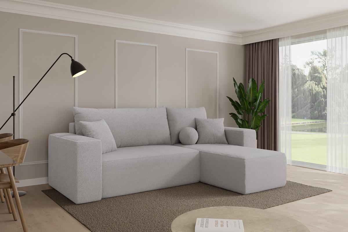 ECKSOFA mit Schlaffunktion Ottomane Rechts SENO-L 249x139x85 Hellgrau Bouclé - Silberfarben/Hellgrau, Holzwerkstoff/Kunststoff (249/139cm) - ALTDECOR