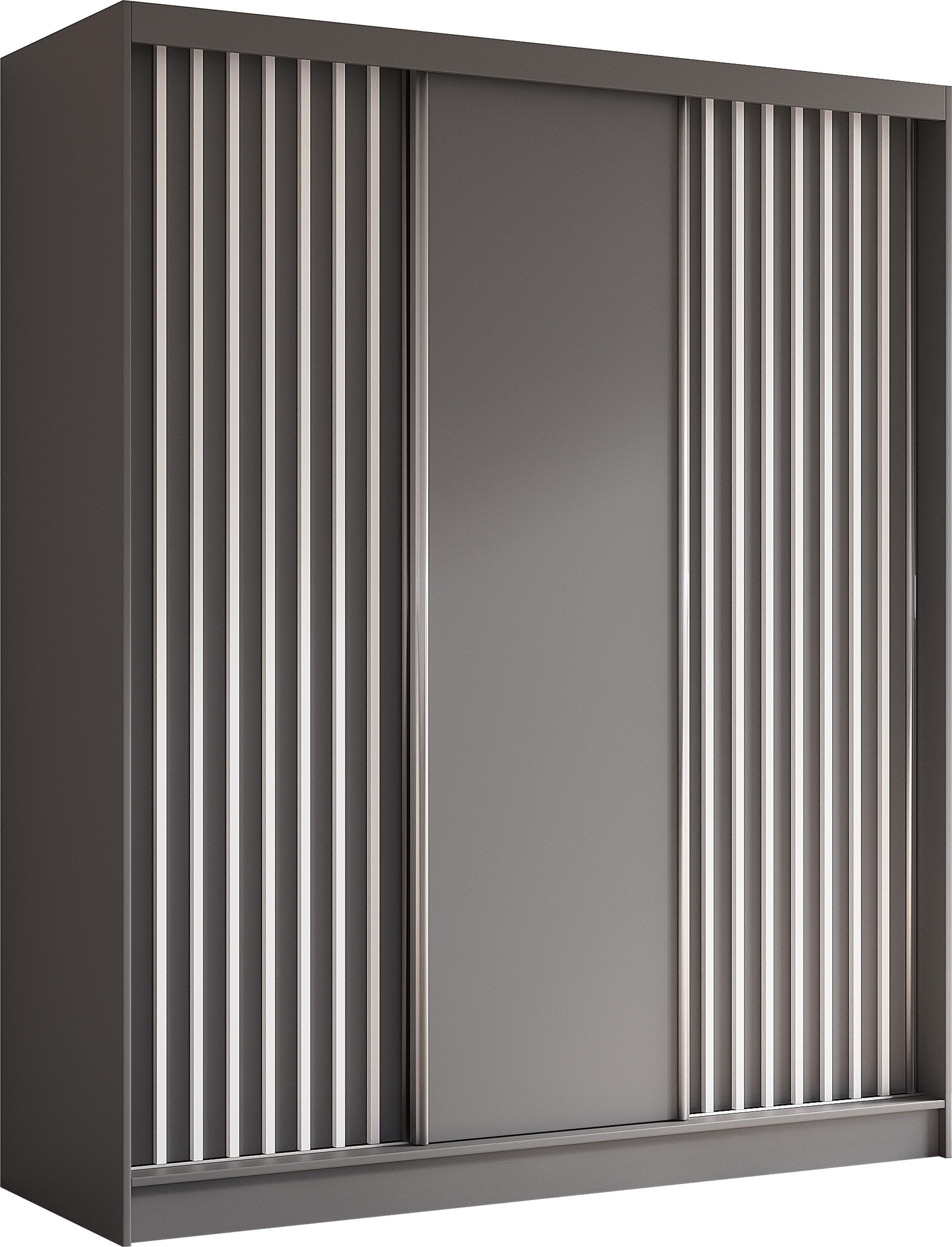 SCHWEBETÜRENSCHRANK Cabinio Grau Weiß 180/216/61 cm – Modern, mit Lamellen - Weiß/Grau, Holzwerkstoff/Kunststoff (180/216.1/61cm) - AX Living
