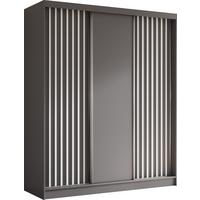 SCHWEBETÜRENSCHRANK Cabinio Grau Weiß 180/216/61 cm – Modern, mit Lamellen - Weiß/Grau, Holzwerkstoff/Kunststoff (180/216.1/61cm) - AX Living