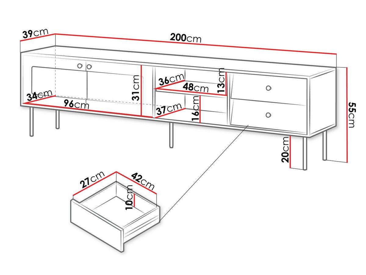 TV-LOWBOARD Valerio 200 - Goldfarben/Schwarz, Holzwerkstoff/Kunststoff (200/55/39cm) - MIRJAN24