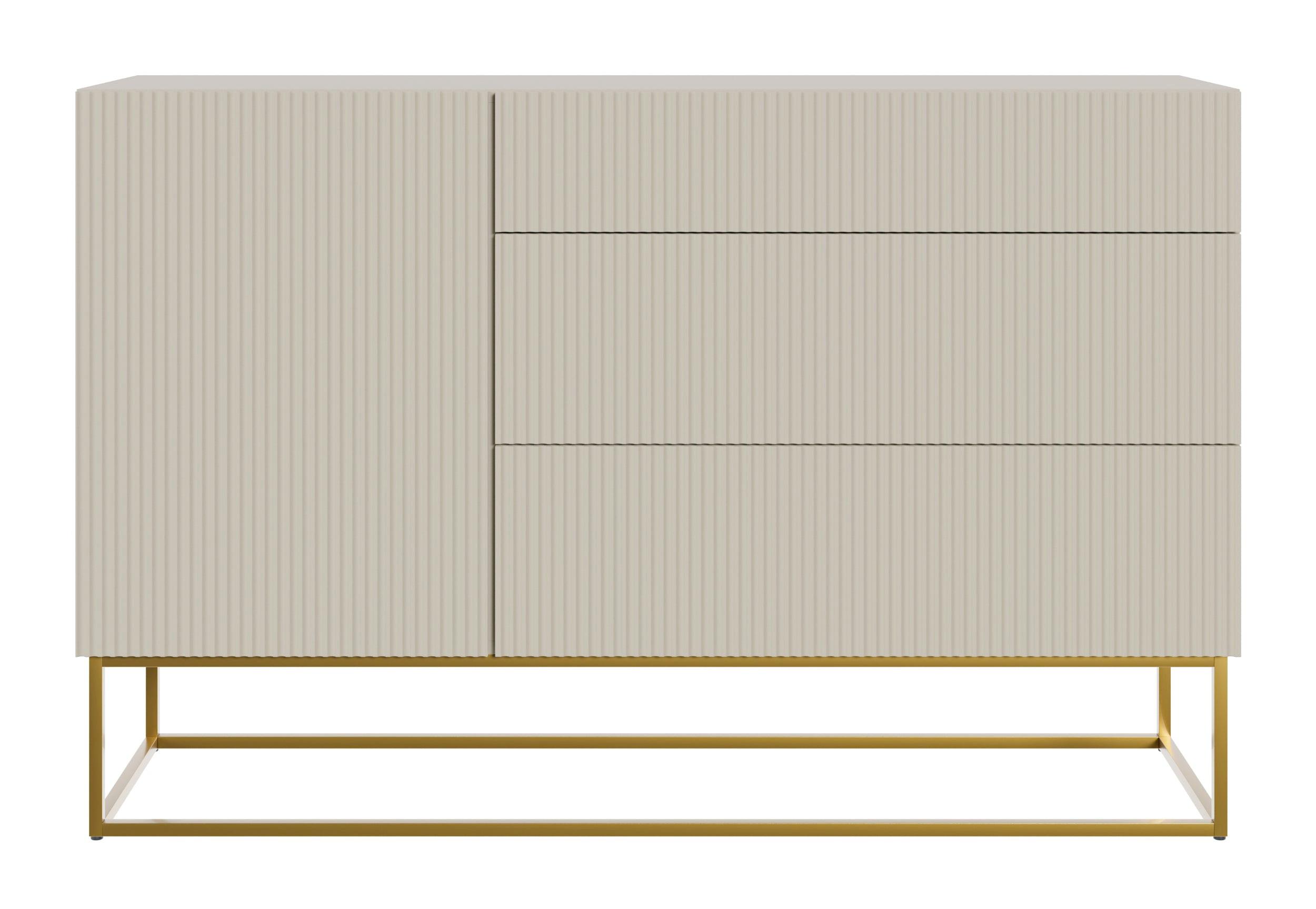 SIDEBOARD Veldio Greige mit 3 Schubladen 140 cm - Taupe/Goldfarben, Holzwerkstoff/Metall (140/90/38cm) - Selsey