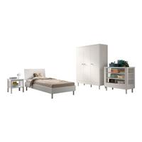 JUGENDZIMMER SET 90x200 Keeley Buche Weiß Holz Schrank Regal - Weiß, Holz (55/190/146cm) - 58aufmkessel