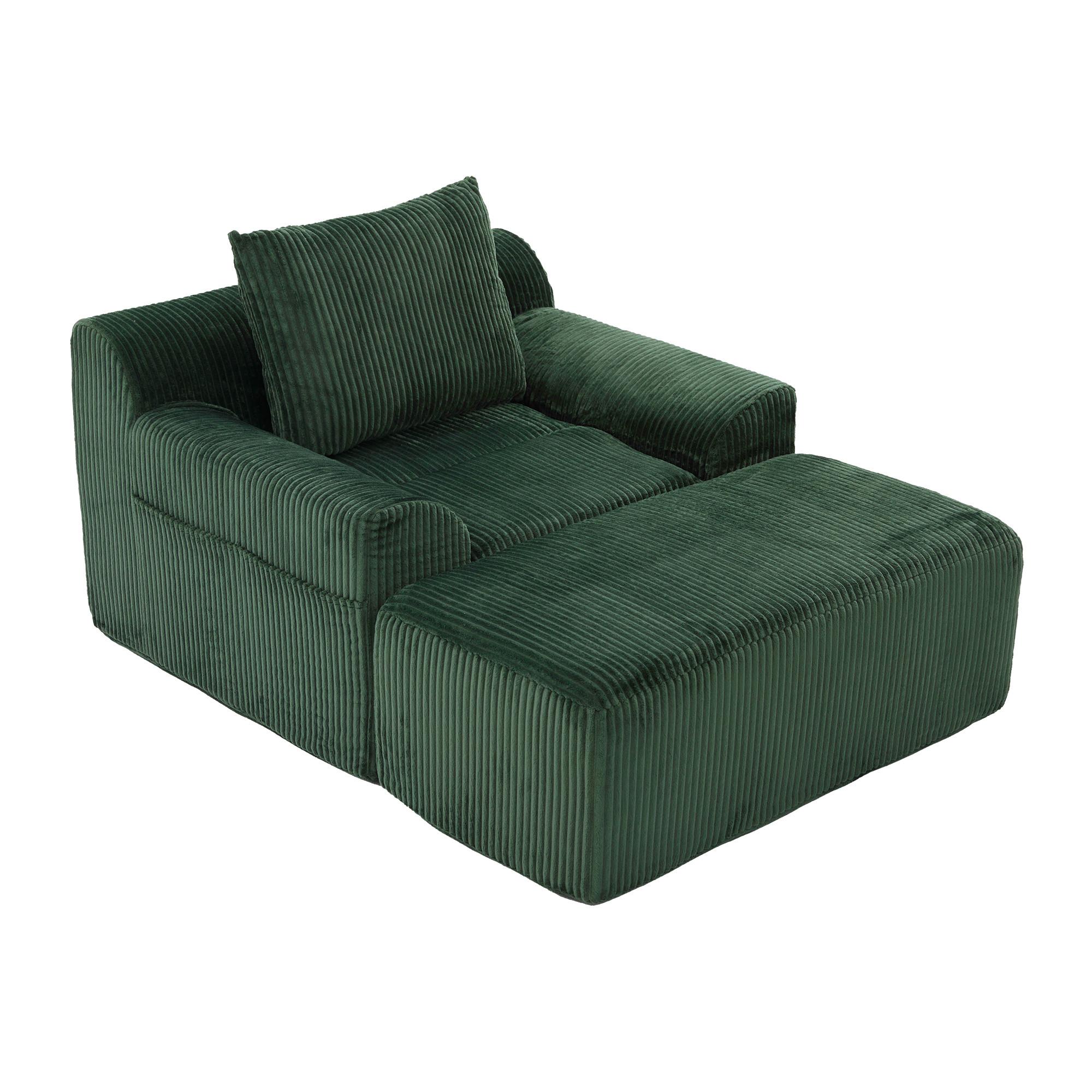 SESSEL mit Hocker in Cord Übergroßer Relaxsessel - Grün, Textil (110/67/147cm) - Urban Meuble