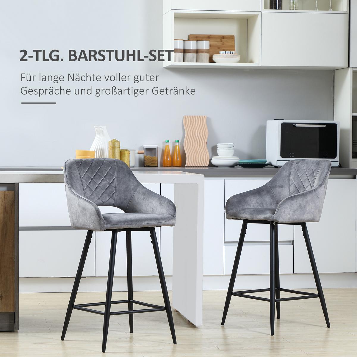 BARHOCKER 2er-Set Barstühle Bistrohocker mit Fußstütze Küchenstuhl Grau - Grau, Kunststoff (56/98/50cm) - HOMCOM