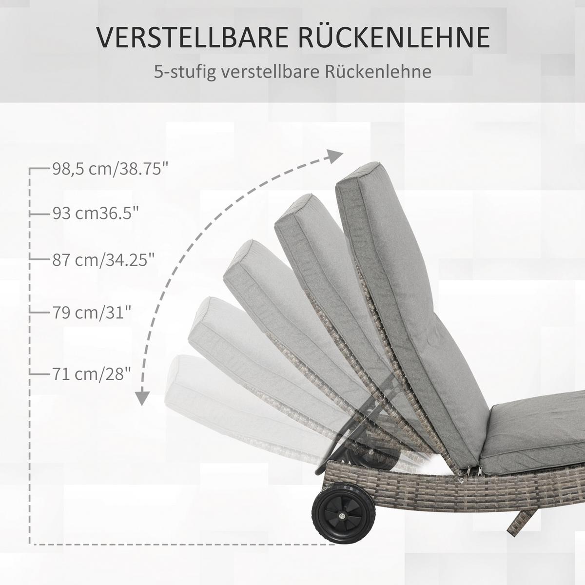 GARTENLIEGE mit Kissen 5-stufig verstellbar Metall Grau 207 x 70 x 70 cm - Grau, Metall (70/70/207cm) - Outsunny