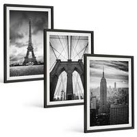 BILDER SET 3er Set - 40x60 cm Schwarzer Rahmen - Monochromatische Brückentürme - Schwarz, Kunststoff (40/60cm) - TULUP