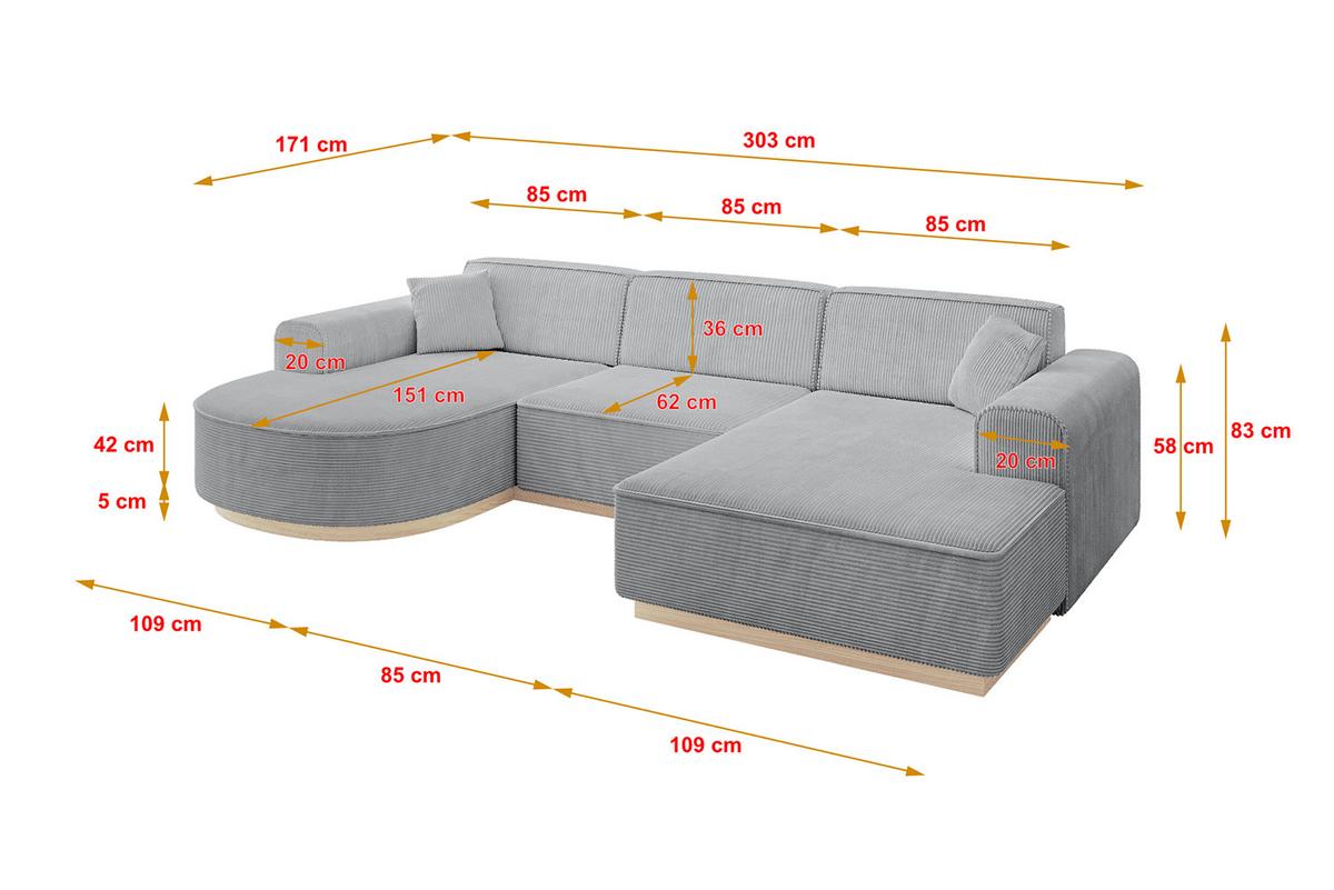 WOHNLANDSCHAFT ARRIO-U1 303x171x83 cm Grau - Grau, Holzwerkstoff/Textil (303/83/171cm) - ALTDECOR