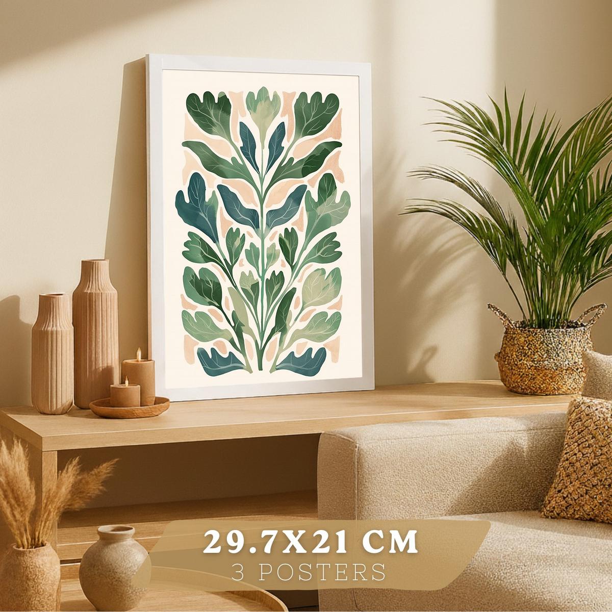 POSTER 3er Bilder-Set Wandbilder Floral Pastell modern Wohnzimmer Deko, Schlafzimmer, Küche, Badezimmer Rahmenlos A3 - Weiß, Papier (29.7/1/42cm) - Nacnic
