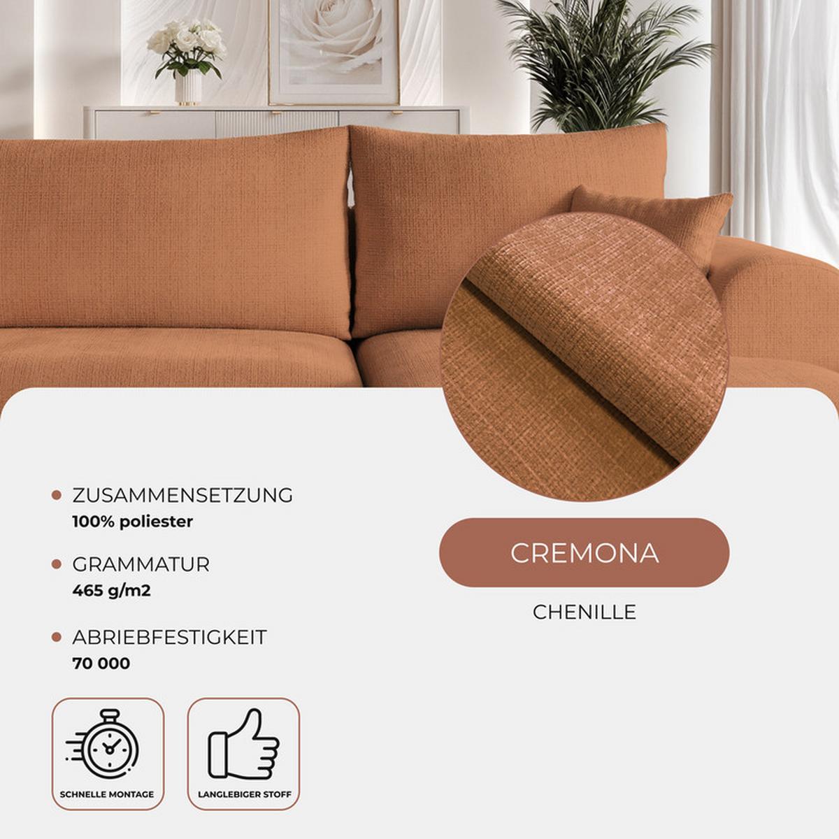 ECKSOFA BLOOM Links mit Schlaffunktion und Bettkasten Orange - Orange, Kunststoff/Textil (263/150cm) - Idohome