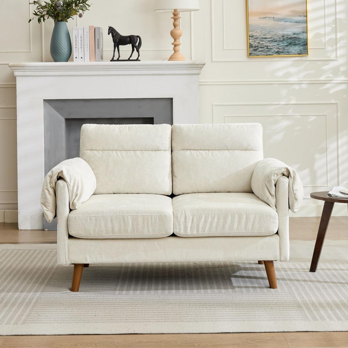 2-SITZER-SOFA aus beigem chenille, kompakt und platzsparend - Beige, Textil (70/85/124cm) - Urban Meuble