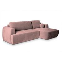 ECKSOFA SENTI K R-S Rosa Plüsch-Stoff mit Schlaffunktion - Schwarz/Rosa, Holz/Kunststoff (246/148cm) - MASSENO