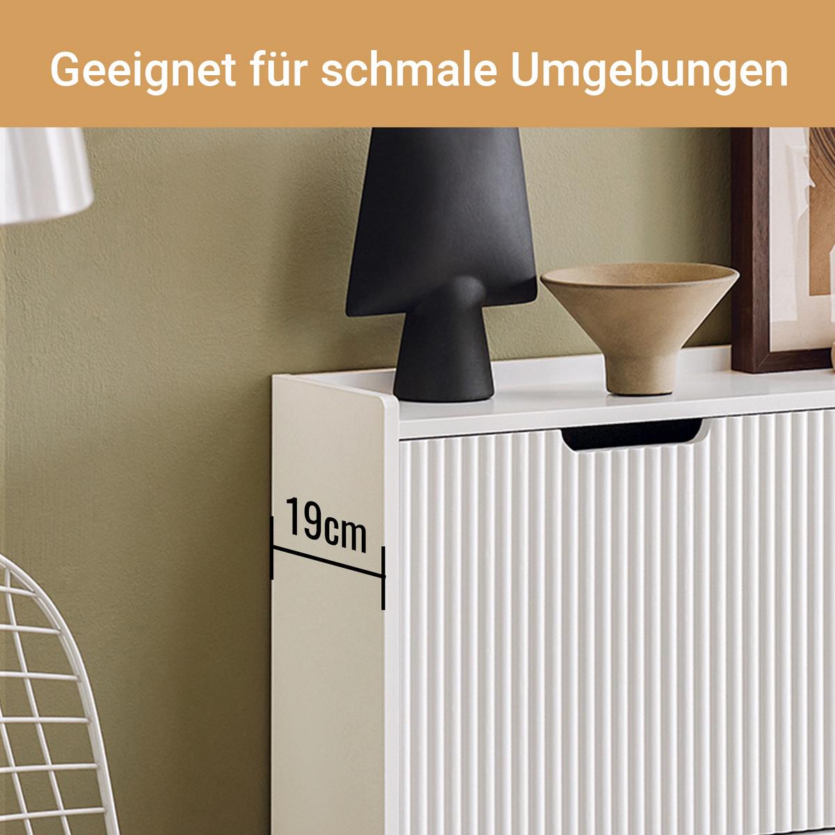 SCHUHSCHRANK mit 4 Klappen schmal 100x91x19cm Weiß - Weiß, Holzwerkstoff/Metall (100/91/19cm) - SoBuy