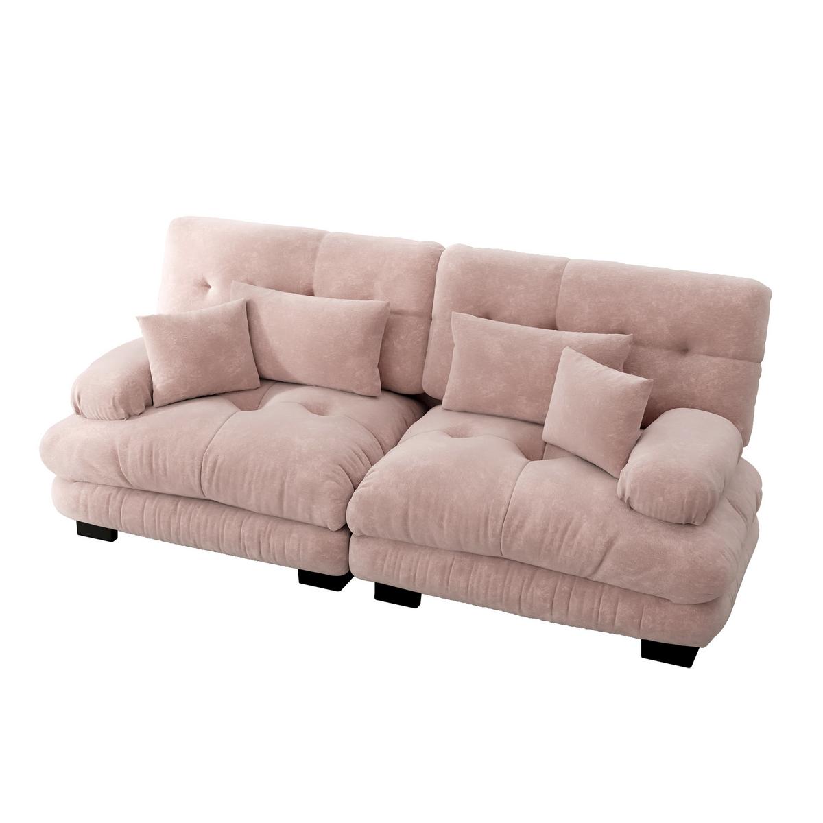 2-SITZER SOFA chenille rosa mit 4 kissen & modularem design - Pink, Textil (220/81/77cm) - Urban Meuble